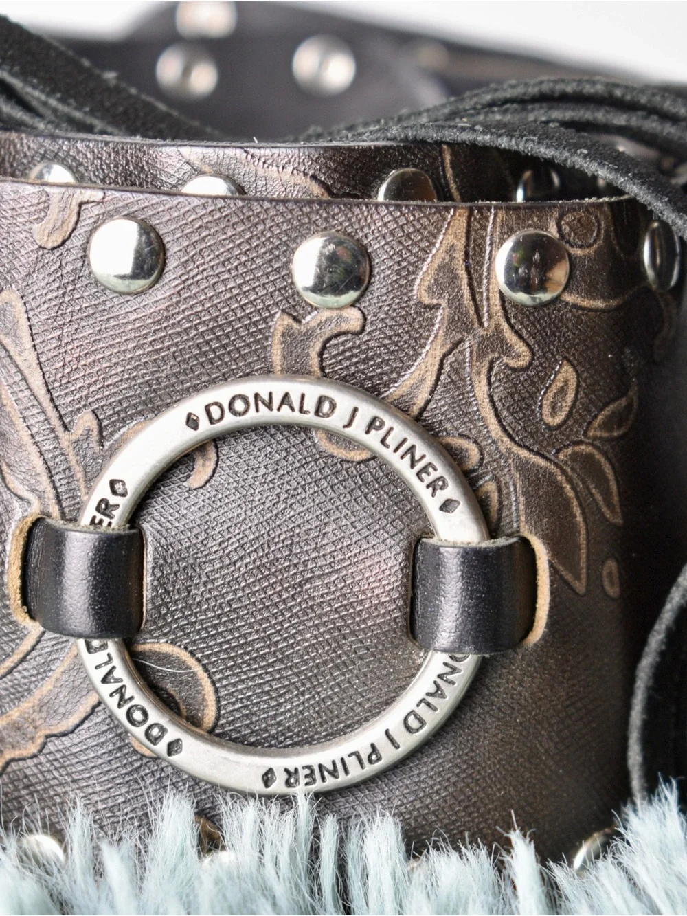 Donald J Pliner Leather Wrap Belt Chocolate Brown Studded Embossed Tie Rare